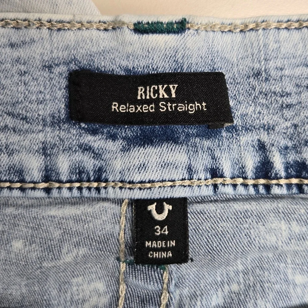 True Religion Ricky Jeans 34 Light Wash Relaxed‎ Straight Streetwear Y2K Skater